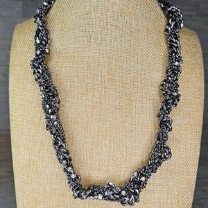 J.Crew Gunmetal Braided Crystal Chain Necklace 18"L HEAVY